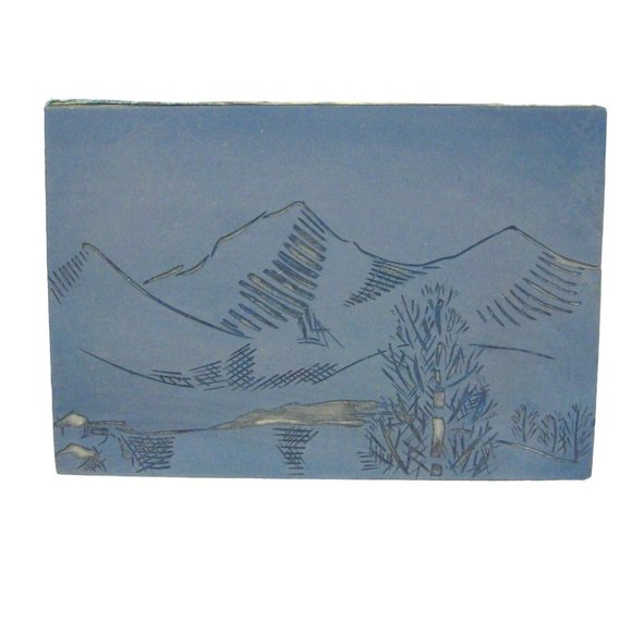 Mountain Landscape Linocut Linoleum Printing Wood Block Stamp Handmade 4 x 6 In - Picture 1 of 3